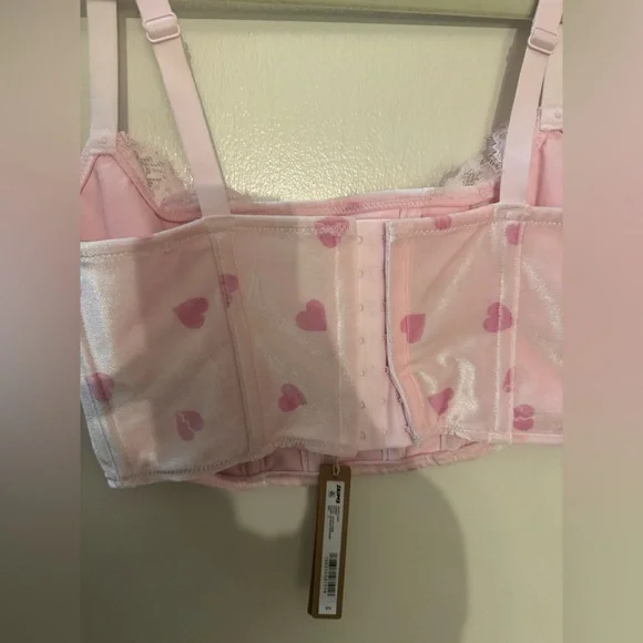 Skims Cherry Blossom Heart Breaker Velvet Lace Corset, pink, size small, NWT